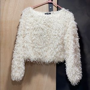 Cropped cream fuzzy top